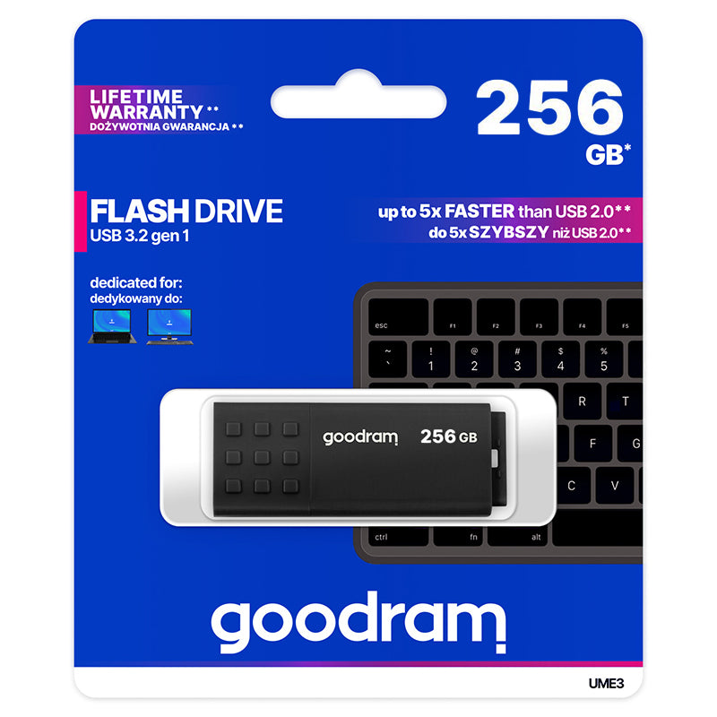 Stick memorie USB de 256 GB cu USB 3.2 Gen 1 UME3 Goodram PLYFD256GGUM3