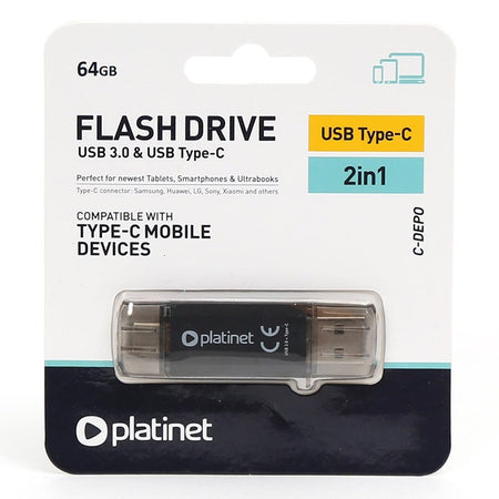 Memorie USB 3.0 și USB Type-C de 64 GB C-DEPO Platinet PLYFD64GPLC