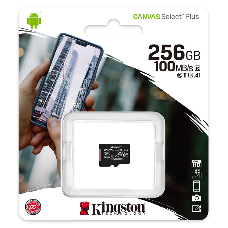 Card microSD cu adaptor SD de 256 GB și Clasa 10 Kingston PLYMSD256GK10