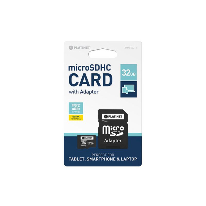 Card microSD cu adaptor de 32 GB Clasa 10 Platinet PLYMSD32GPL10