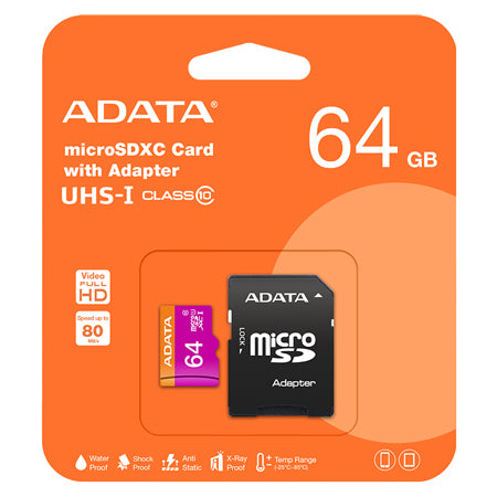 Card de memorie microSDXC de 64 GB Clasa 10 cu adaptor Adata PLYMSD64GCL10