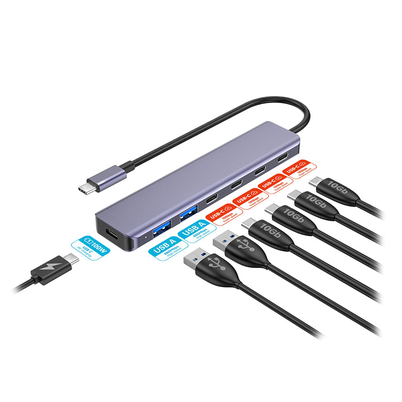 Hub USB-C 7 în 1 cu PD 100 W și transfer 10 Gbps din aluminiu Platinet PMH22
