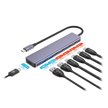Hub USB-C 7 în 1 cu PD 100 W și transfer 10 Gbps din aluminiu Platinet PMH22