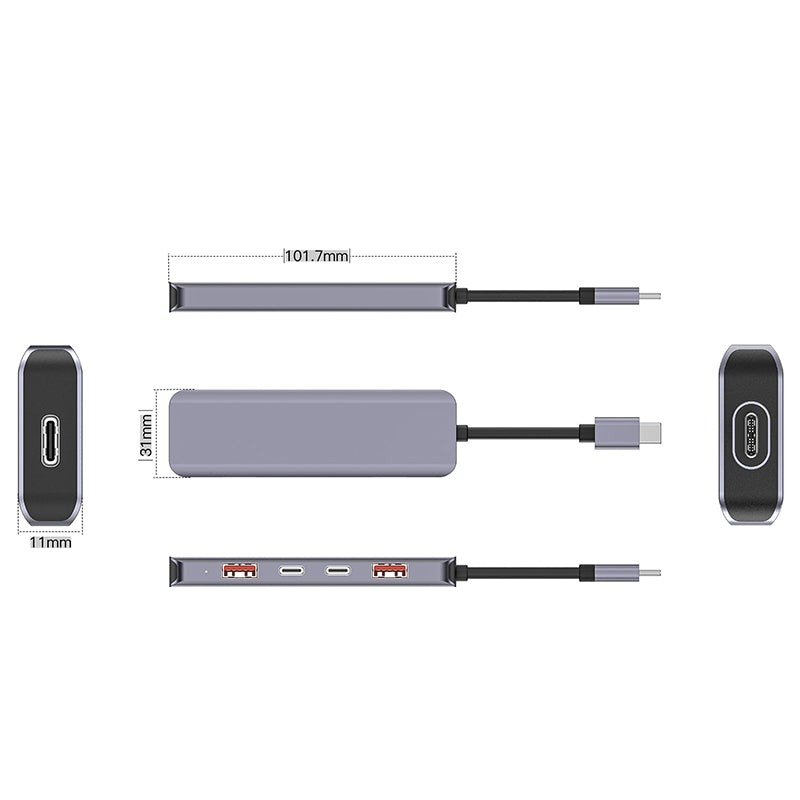 Hub USB-C 5-în-1 cu transfer de 10 Gbps și încărcare PD 100 W din aluminiu Platinet PMH28