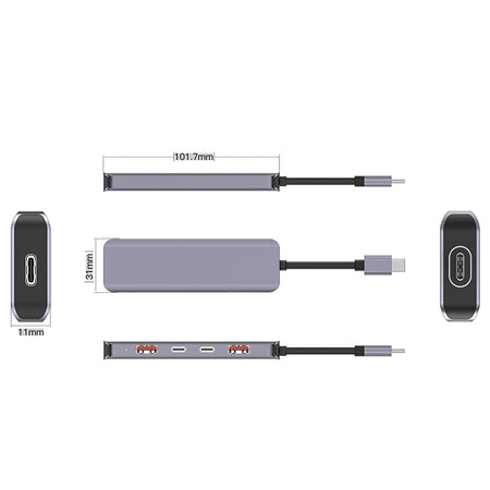 Hub USB-C 5-în-1 cu transfer de 10 Gbps și încărcare PD 100 W din aluminiu Platinet PMH28