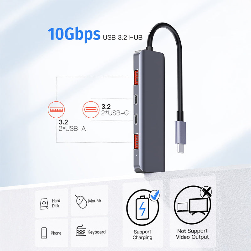 Hub USB-C 5-în-1 cu transfer de 10 Gbps și încărcare PD 100 W din aluminiu Platinet PMH28
