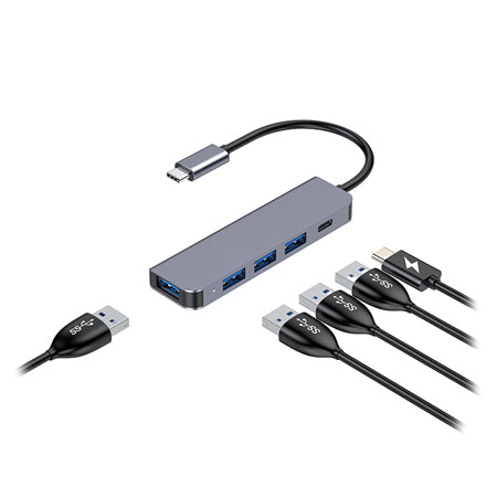 Hub USB-C 5 în 1 cu PD 100 W și 4 porturi USB-A 3.0 Platinet PMH42