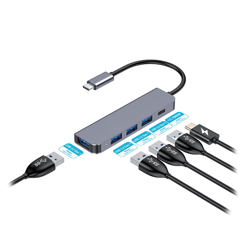 Hub USB-C 5 în 1 cu PD 100 W și 4 porturi USB-A 3.0 Platinet PMH42