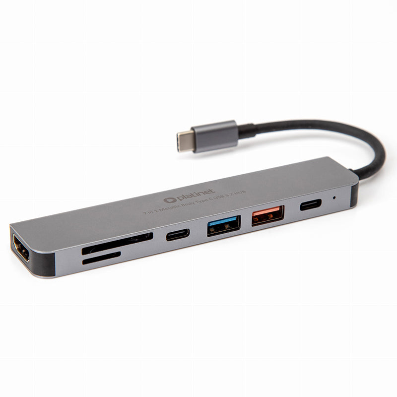 Hub USB-C 7 în 1 cu HDMI 4K și încărcare PD 100 W din aluminiu Platinet PMH9997B