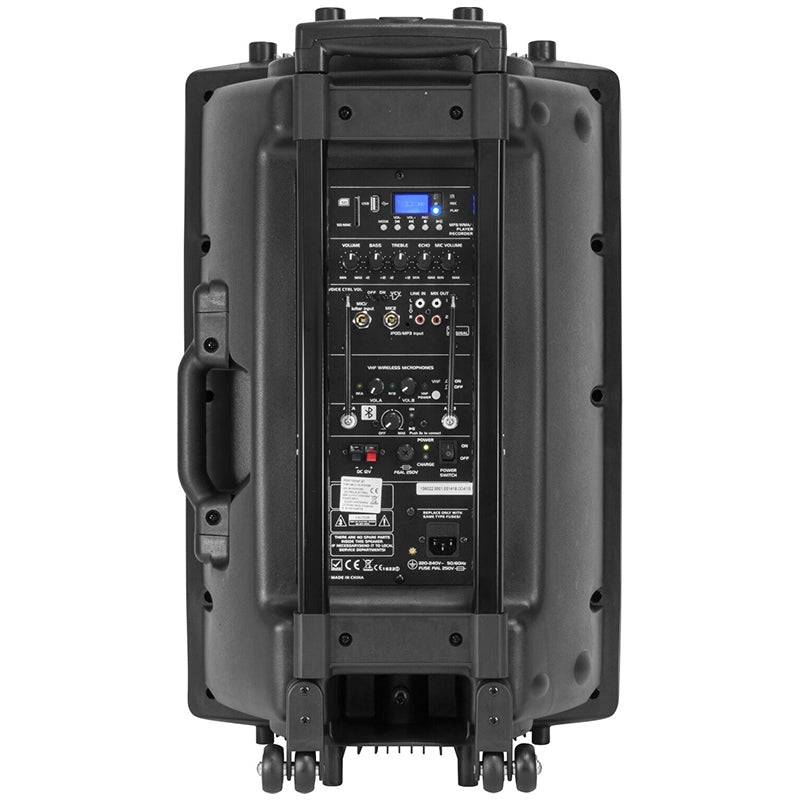 Boxă portabilă de 38 cm și 800 W cu Bluetooth și 2 microfoane wireless Ibiza Sound PORT15VHF-BT
