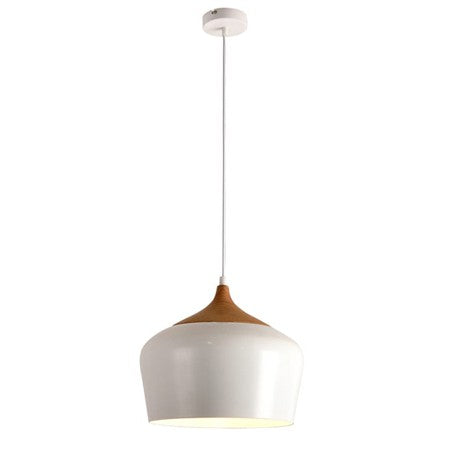 Lampă suspendată albă cu detaliu tip stejar și soclu E27, 35 × 26 cm Platinet PPL010WW