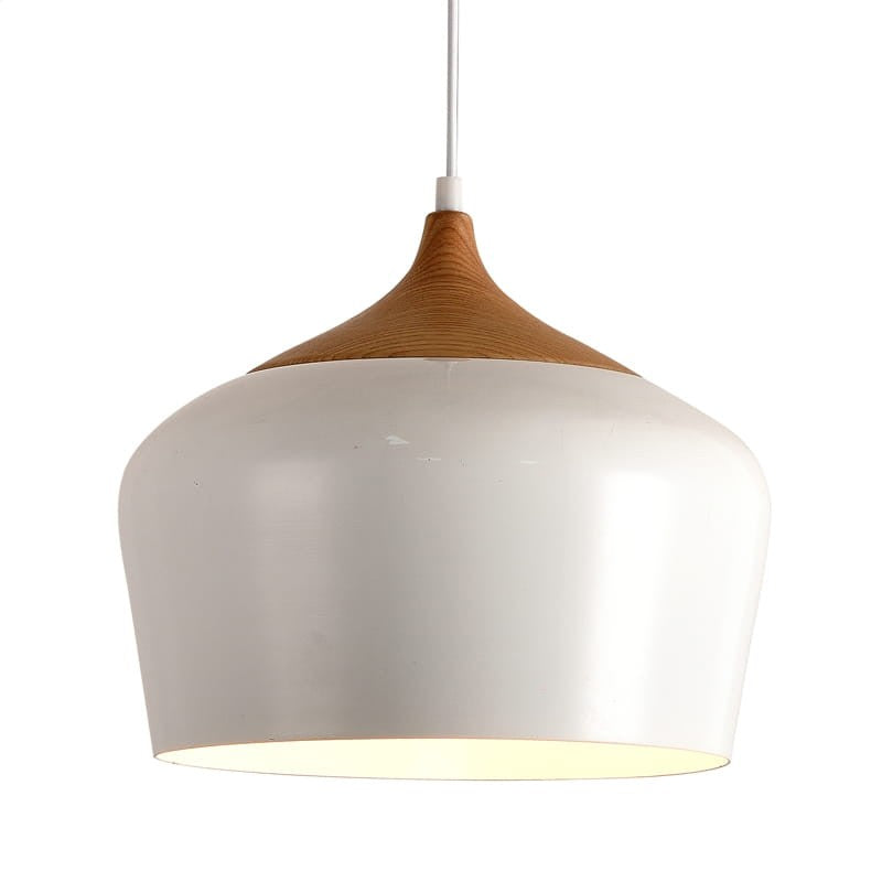 Lampă suspendată albă cu detaliu tip stejar și soclu E27, 35 × 26 cm Platinet PPL010WW