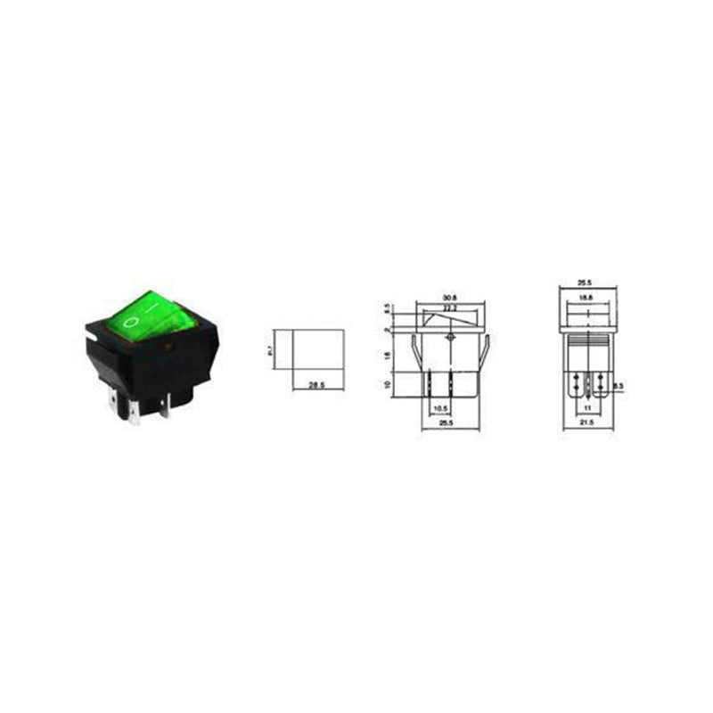 Întrerupător basculant ON-OFF IRS-201-1A verde cu 4 pini PRK0006D