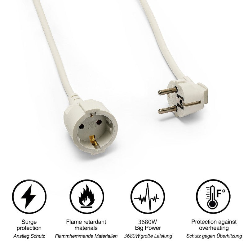 Prelungitor alb de 10 m la 16 A cu cablu 3G1,5 mm² Velamp PRO16A-DE-10