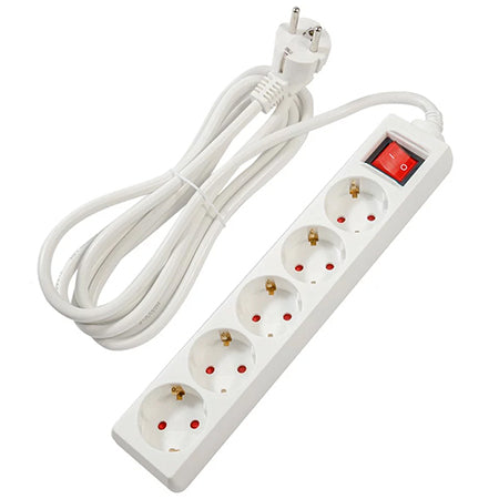 Prelungitor cu 5 prize și întrerupător cu cablu 3 × 1,5 mm² de 3 m Spacer PS-5X3S-SPAC
