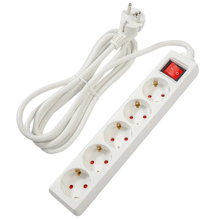 Prelungitor cu 5 prize și întrerupător cu cablu 3 × 1,5 mm² de 3 m Spacer PS-5X3S-SPAC
