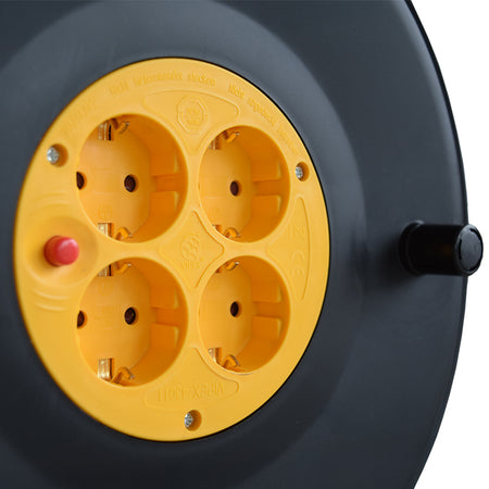 Prelungitor electric pe tambur cu 4 prize și cablu 3×2,5 mm² de 50 m PS25-T50