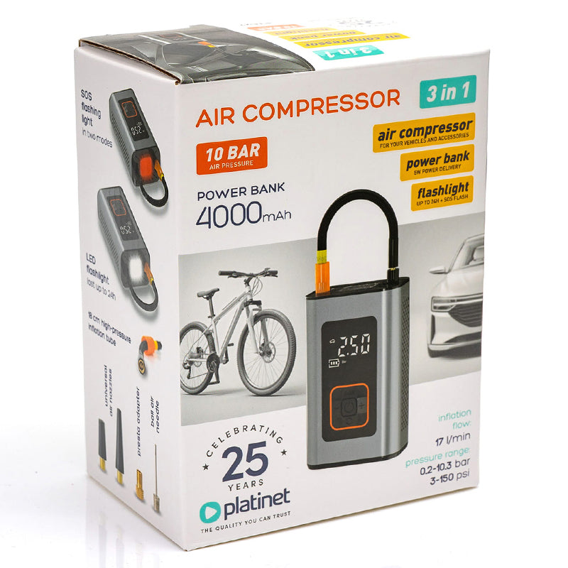 Compresor auto portabil cu presiune 10 bar și acumulator 4000 mAh Platinet PTC22