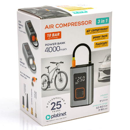 Compresor auto portabil cu presiune 10 bar și acumulator 4000 mAh Platinet PTC22