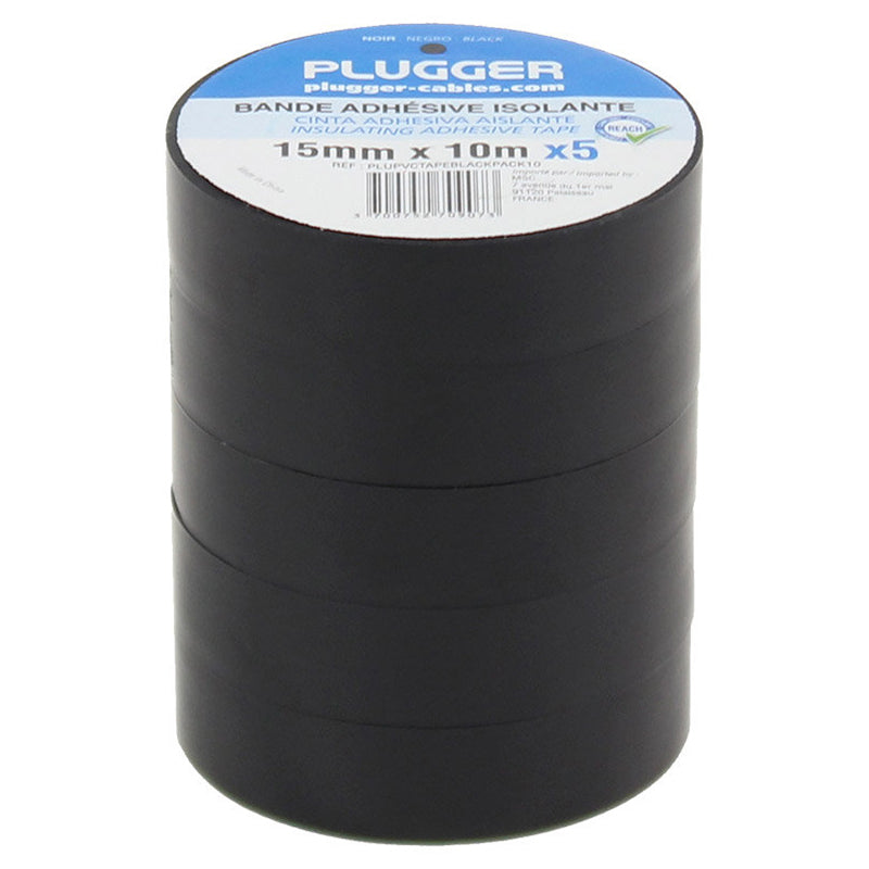 Set 5 bucăți bandă izolatoare neagră PVC 10 m × 15 mm Plugger PVC-BLACK