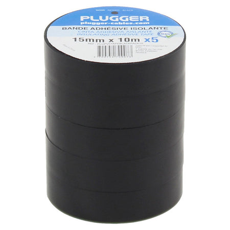 Set 5 bucăți bandă izolatoare neagră PVC 10 m × 15 mm Plugger PVC-BLACK