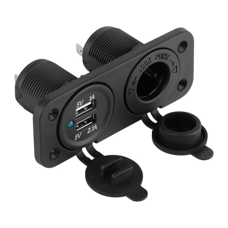 Priză auto pentru montaj cu 2 porturi USB și brichetă Peiying PY-CHR0002