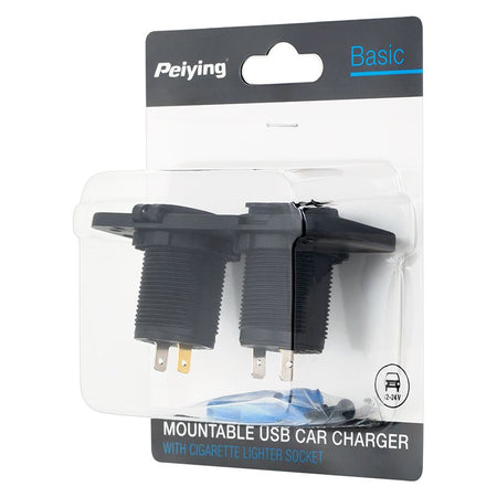 Priză auto pentru montaj cu 2 porturi USB și brichetă Peiying PY-CHR0002