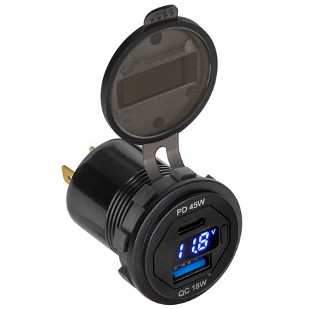 Mufă pentru montaj cu încărcare USB PD 45 W și QC 3.0 18 W cu indicator de tensiune Peiying PY-CHR0007