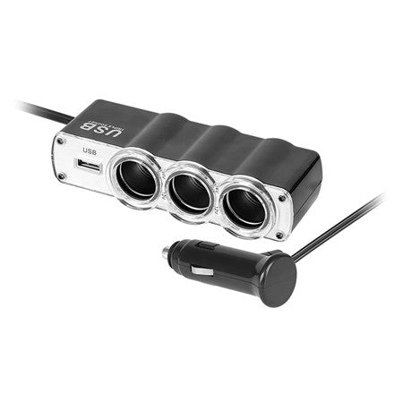Splitter brichetă auto cu 3 prize 12V/24V și port USB Peiying PY-CHR0010