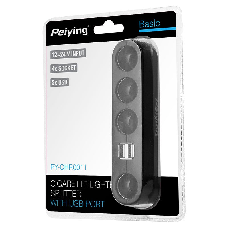 Splitter brichetă auto cu 4 prize și 2 porturi USB Peiying PY-CHR0011