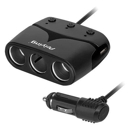 Splitter brichetă auto cu 3 prize și USB cu cablu Peiying PY-CHR0012-1