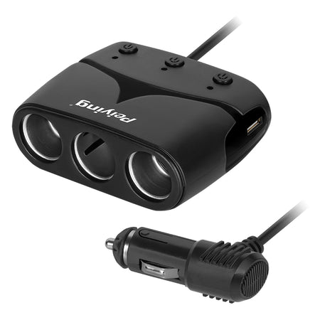 Splitter brichetă auto cu 3 prize și USB cu cablu Peiying PY-CHR0012-1