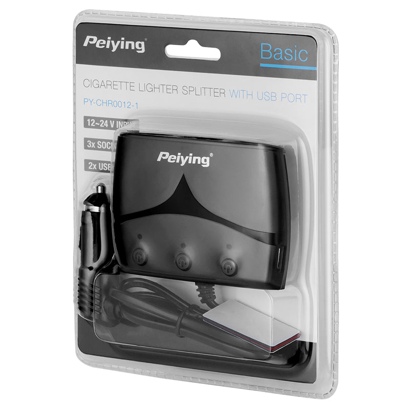 Splitter brichetă auto cu 3 prize și USB cu cablu Peiying PY-CHR0012-1