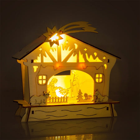 Decorațiune de Crăciun din placaj cu scenă de iesle și 4 LED-uri alb cald Retlux R-RXL345