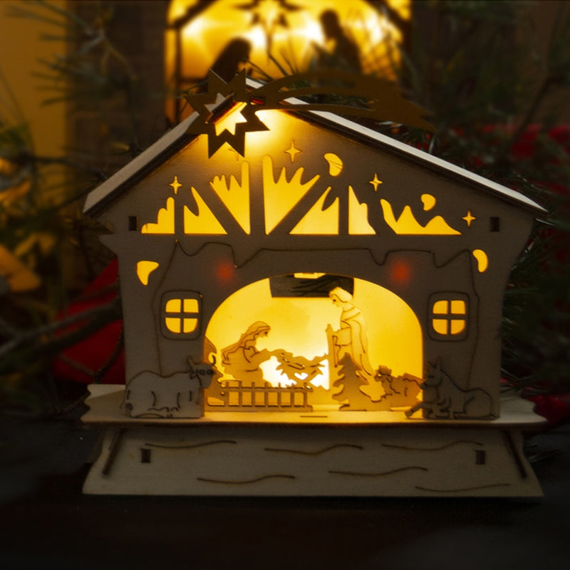 Decorațiune de Crăciun din placaj cu scenă de iesle și 4 LED-uri alb cald Retlux R-RXL345