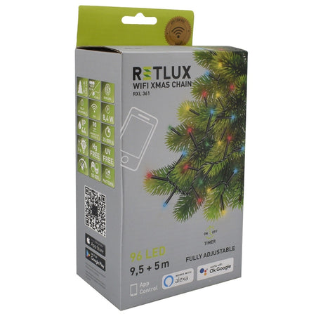 Șir luminos inteligent Smart WiFi cu 96 LED-uri multicolore de 9,5 m și control prin aplicație Retlux R-RXL361