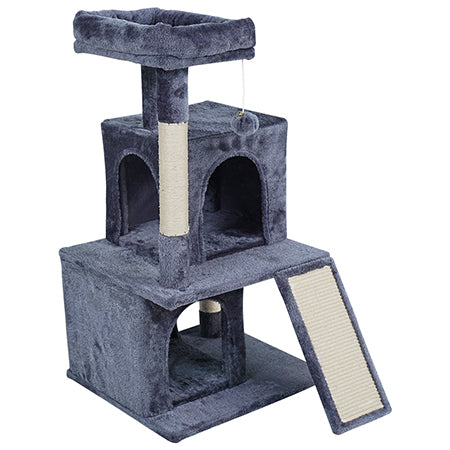 Ansamblu de joacă pentru pisici 49 × 46 × 91 cm cu două căsuțe, stâlp sisal, Rebel RA-1005