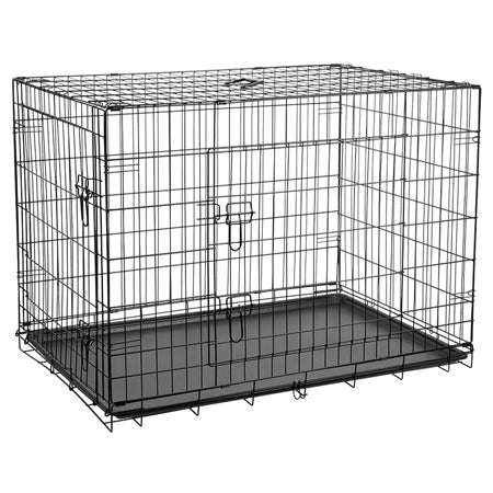 Țarc metalic pliabil pentru câini de 122 × 76 × 83 cm cu două uși și tavă detașabilă Rebel RA-1205