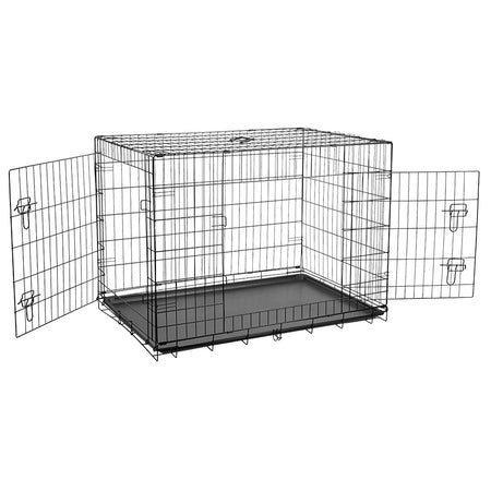 Țarc metalic pliabil pentru câini de 122 × 76 × 83 cm cu două uși și tavă detașabilă Rebel RA-1205