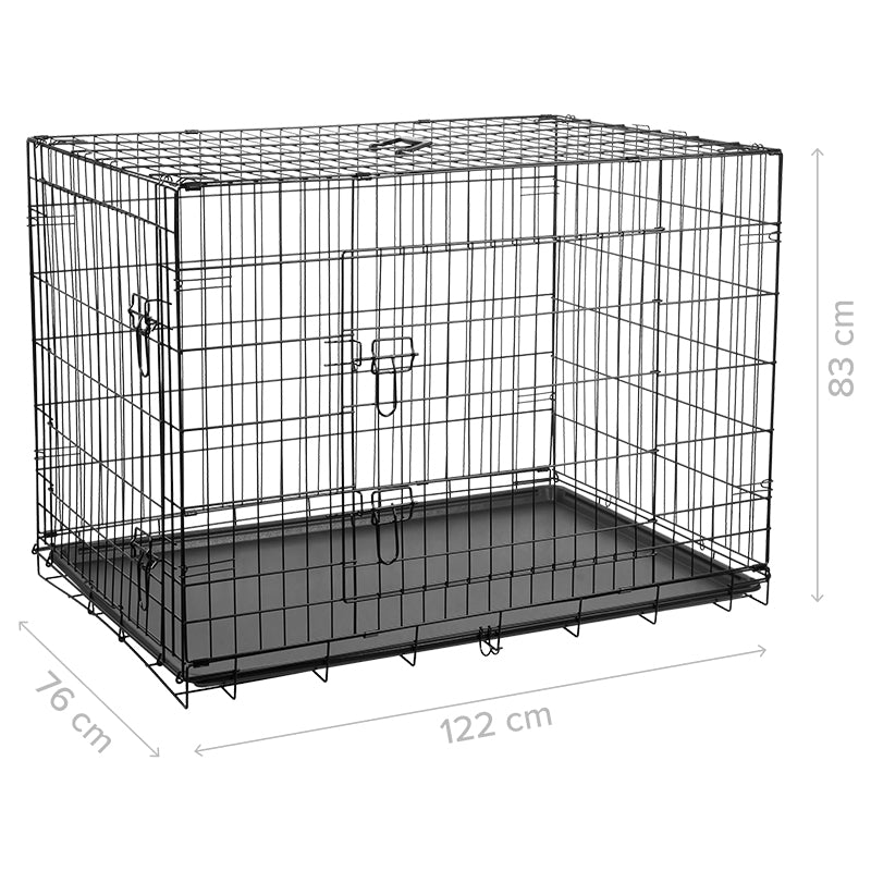 Țarc metalic pliabil pentru câini de 122 × 76 × 83 cm cu două uși și tavă detașabilă Rebel RA-1205
