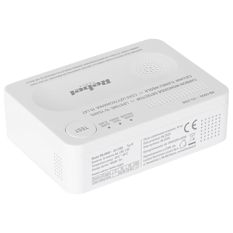 Detector senzor monoxid de carbon, alarmă sonoră și vizuală, Rebel RB-0900