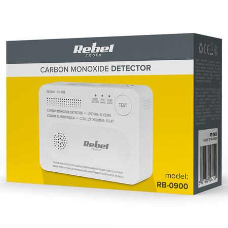 Detector senzor monoxid de carbon, alarmă sonoră și vizuală, Rebel RB-0900