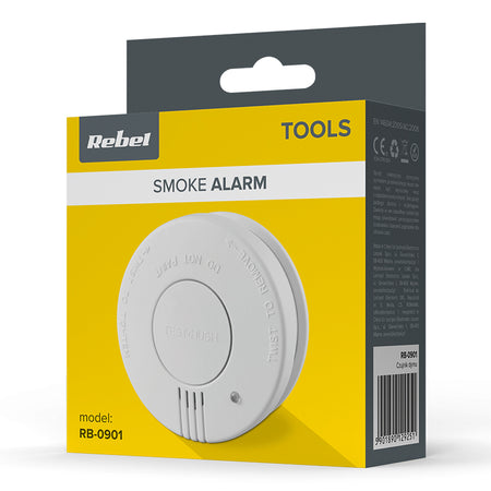 Senzor de fum optic cu alarmă, buton test și notificare baterie Rebel RB-0901