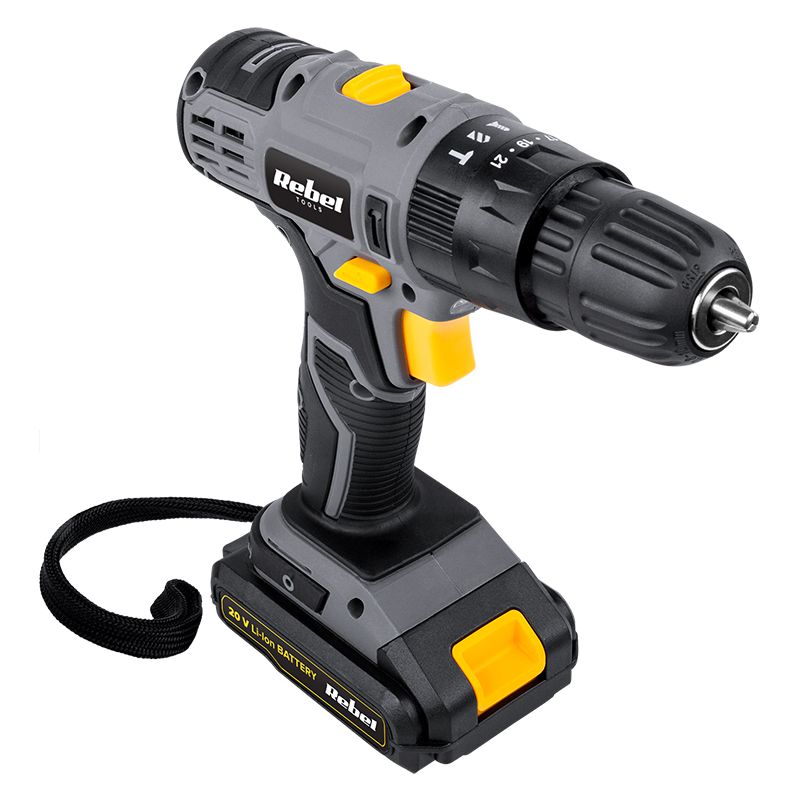 Mașină de găurit și înșurubat cu acumulator 20 V de 2 Ah Li-Ion cu cuplu de 30 Nm Rebel RB-1002