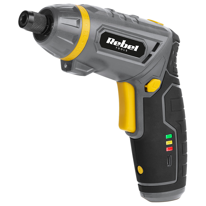 Set șurubelniță cu acumulator 3,6 V 2 Ah Li-Ion cu 54 de biți și cuplu 5 Nm Rebel RB-1003