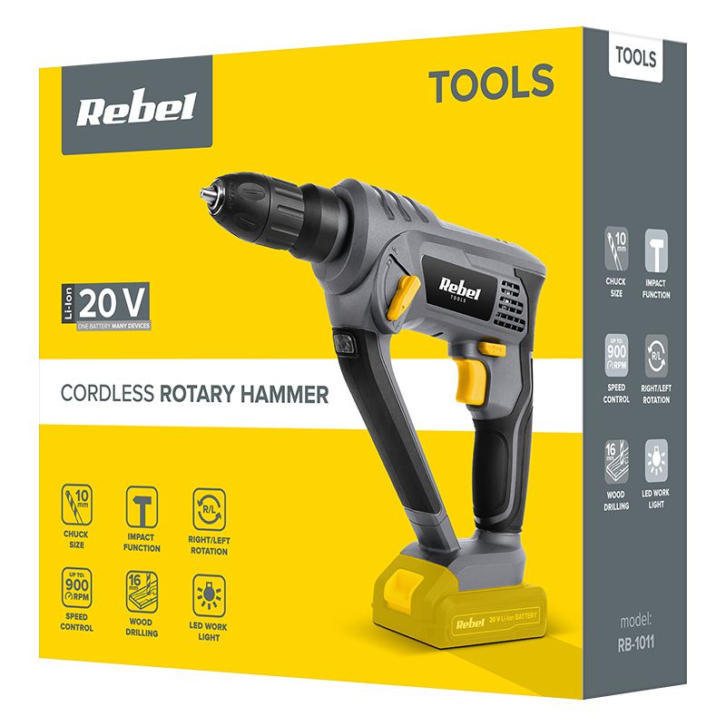 Mașină de găurit cu percuție 20 V fără acumulator și încărcător cu mandrină SDS Rebel RB-1011