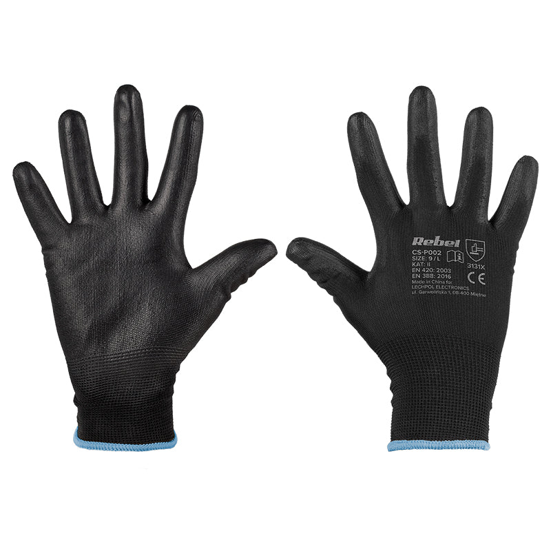 Mănuși de lucru poliuretan, mărime 9/L, set 12 bucăți Rebel RB-1016