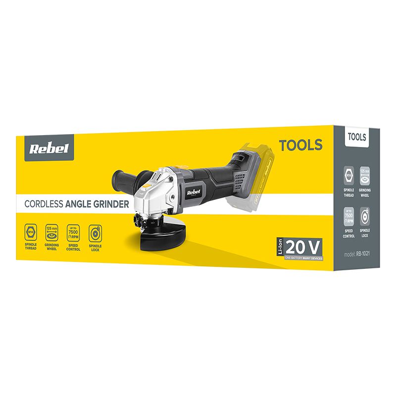 Polizor unghiular 20 V fără acumulator cu disc de 125 mm Rebel RB-1021