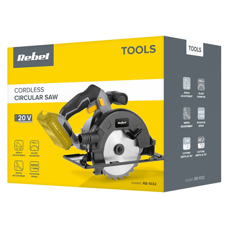 Fierăstrău circular 20V fără acumulator, ergonomic, fără baterie Rebel RB-1032