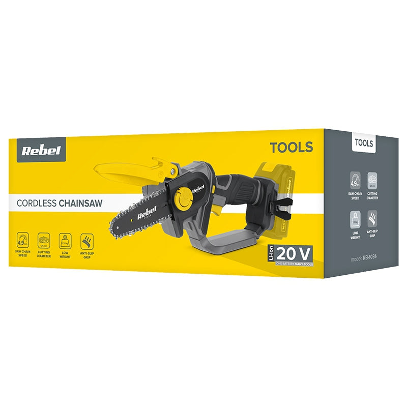 Mini fierăstrău cu lanț 20V fără acumulator, design compact, Rebel RB-1034